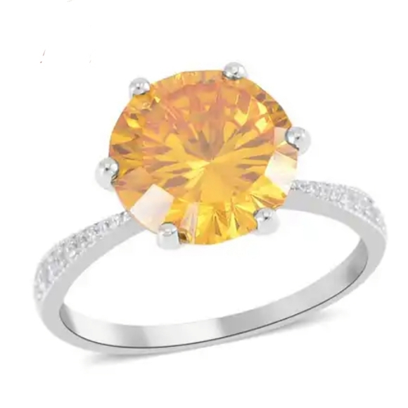 Sale 12cwt Stella Finest Yellow & White CZ Ring in Platinum /Sterling Silver 💛 - Picture 3 of 8
